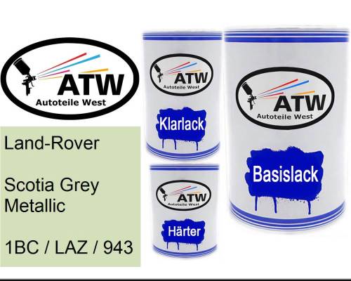 Land-Rover, Scotia Grey Metallic, 1BC / LAZ / 943: 500ml Lackdose + 500ml Klarlack + 250ml Härter - Set, von ATW Autoteile West.
